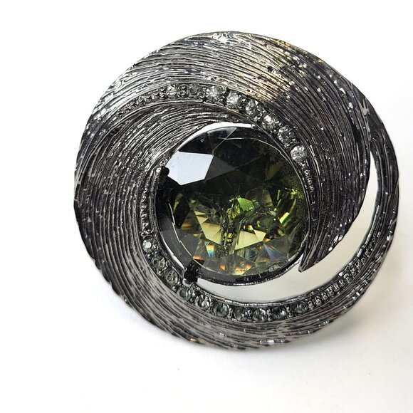 Statement Silver and Green Crystal Ring Adjustable Band - Picture 2 of 9